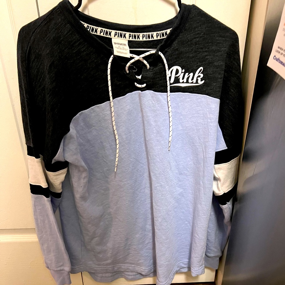 VS Pink Pullover Tee: XS. Purple and Black! Hardly ever worn. In great condition